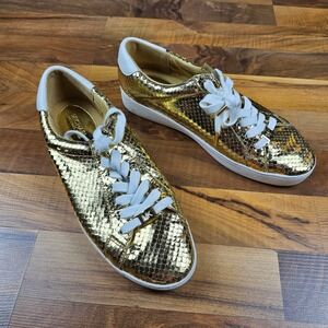Michael Kors Metallic Gold Snakeskin Sneakers Fashion Low Top Lace Up Size 9
